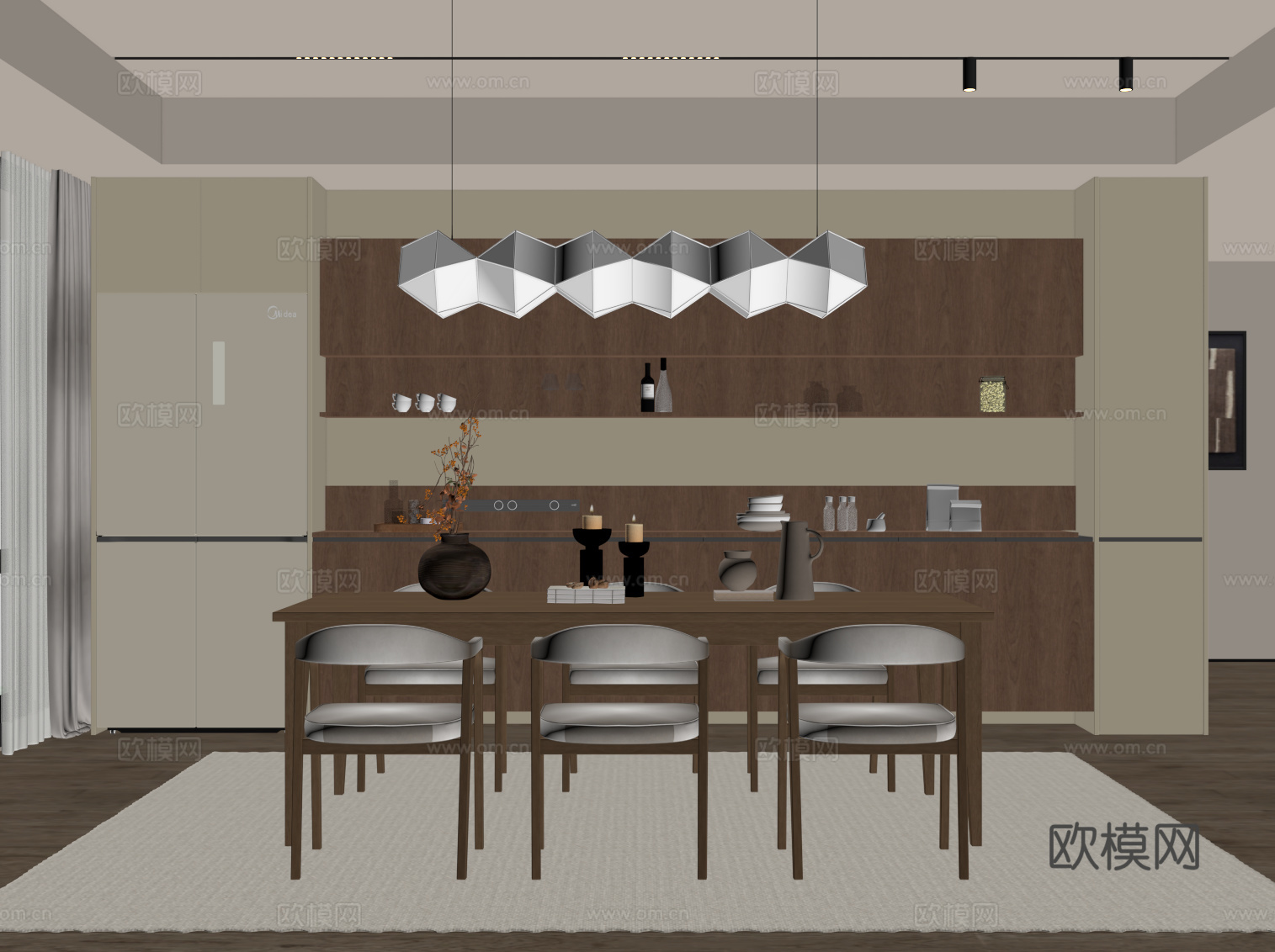 中古风餐厅su模型