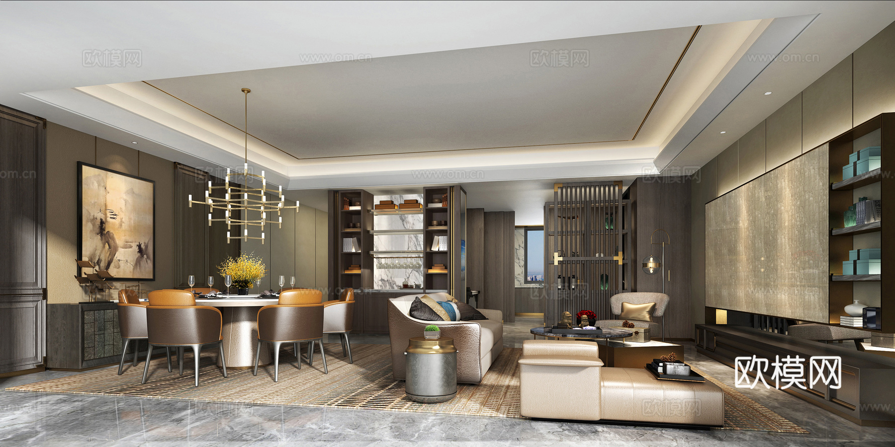 轻奢别墅 样板间 最新全套施工图 效果图合集cad施工图下载（渲染图1）
