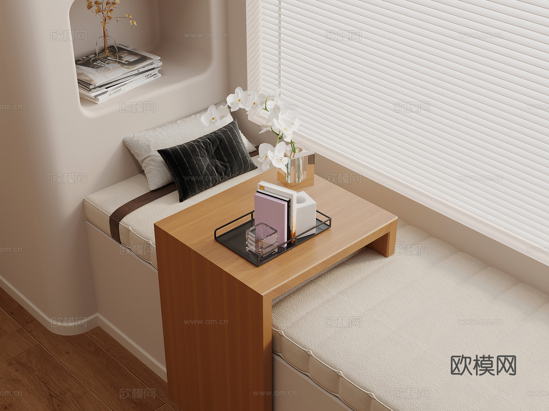现代中古飘窗桌 床上桌 边桌su模型