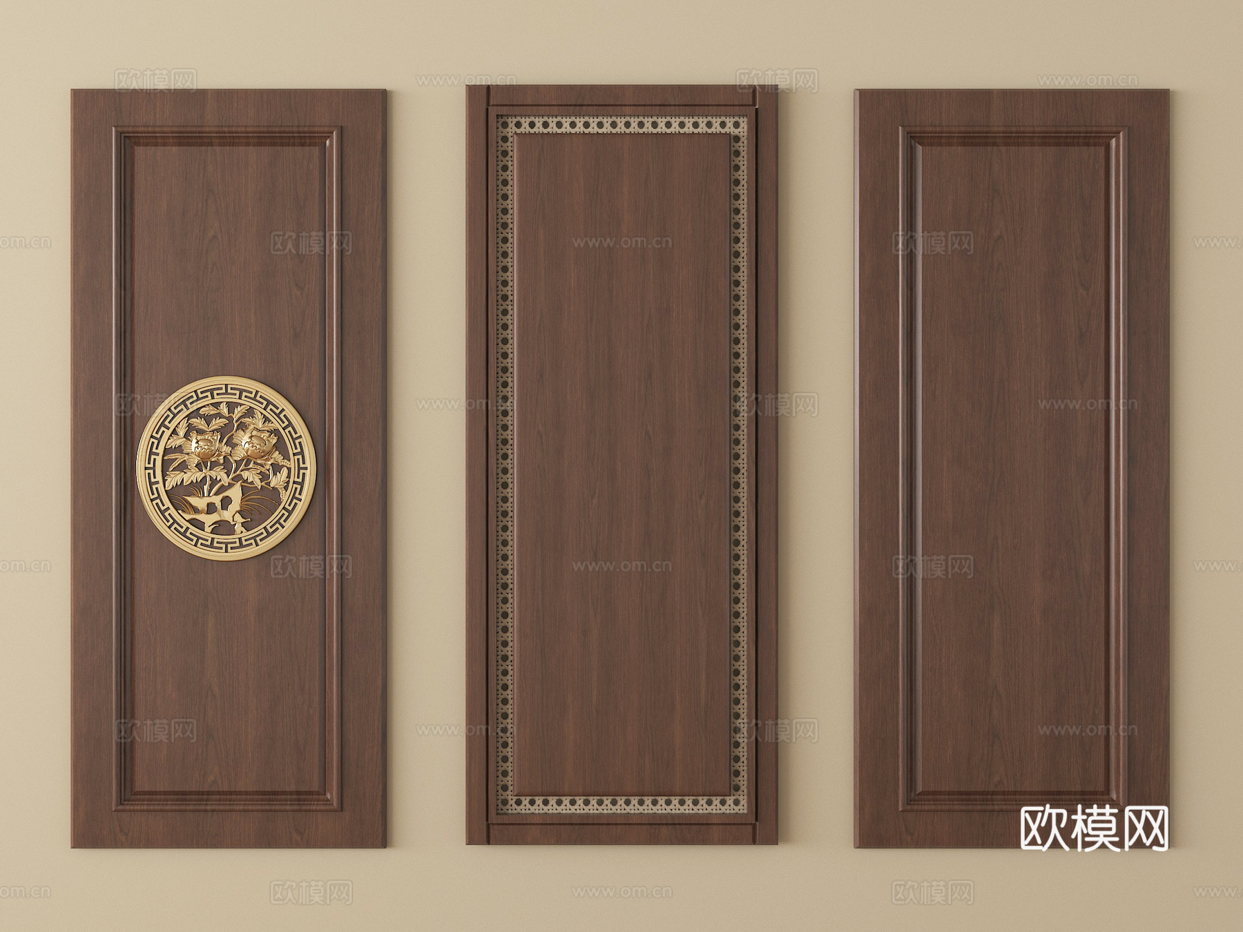 新中式护墙板 门板 柜门板 墙饰板 背景墙su模型