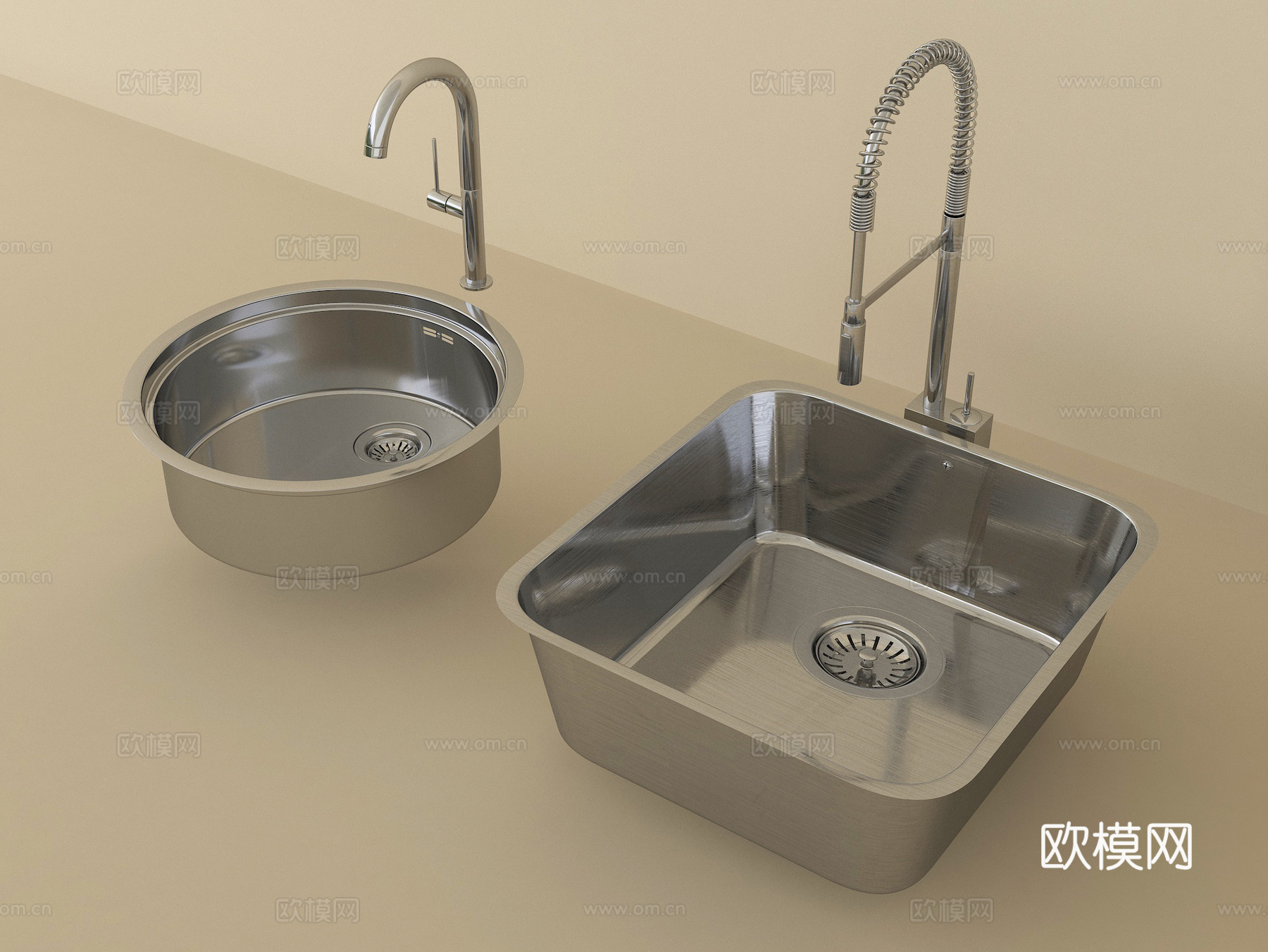 现代水槽洗菜池 洗菜盆水龙头 不锈钢水槽su模型
