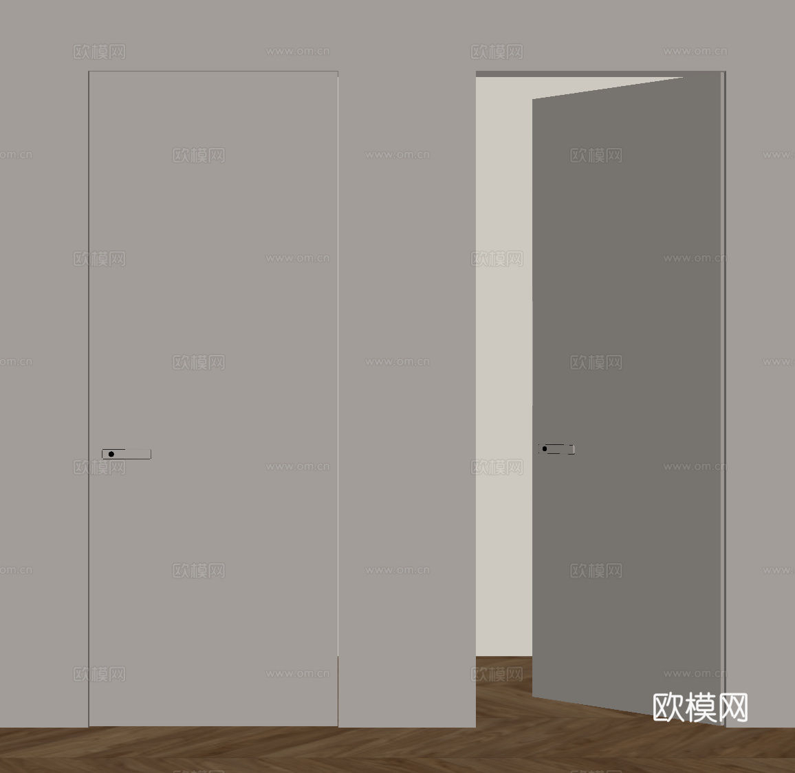 现代单开门 隐形门su模型