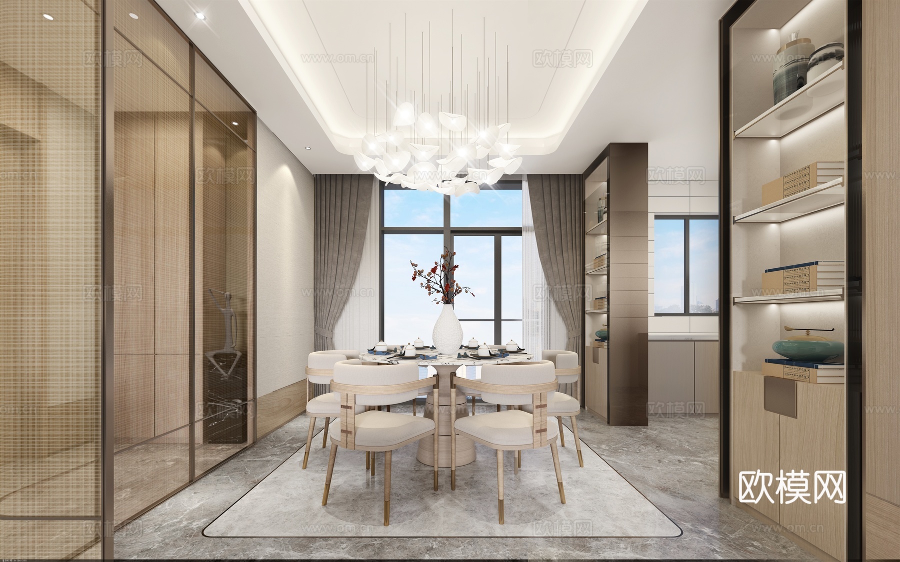 轻奢别墅 样板间 最新全套施工图 效果图合集cad施工图下载（渲染图3）