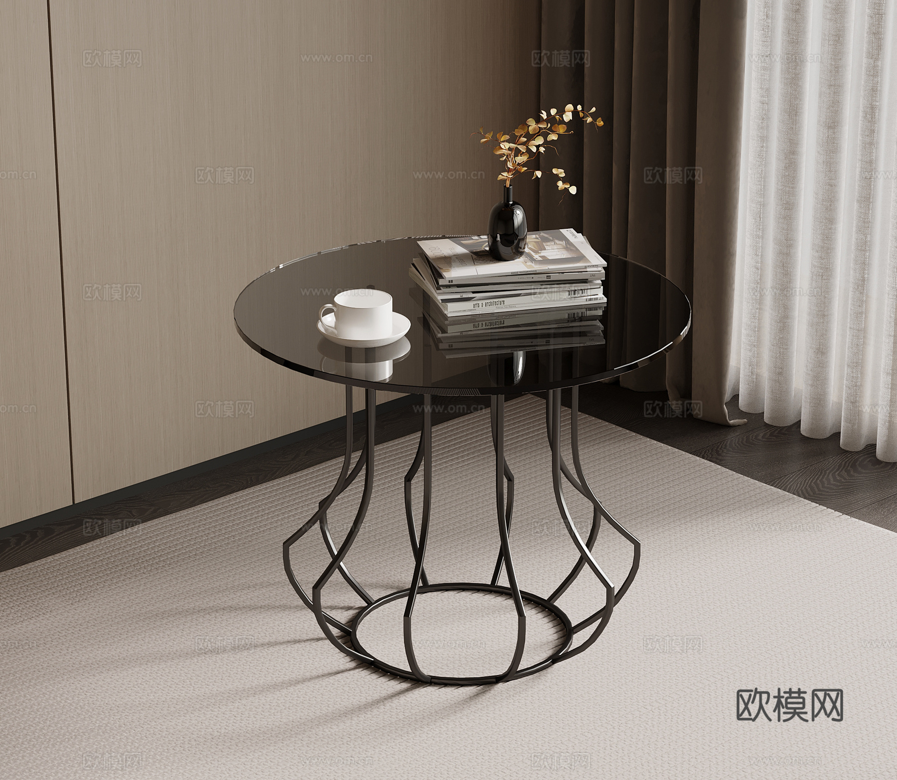 现代意式边几 玻璃边几su模型