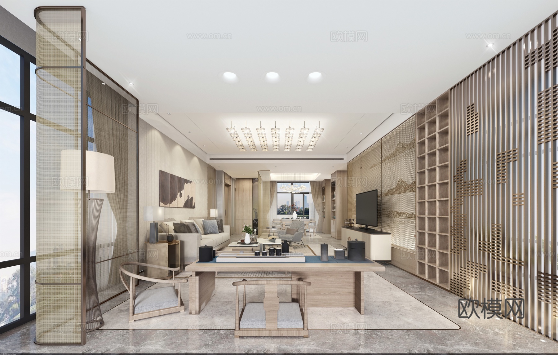 轻奢别墅 样板间 最新全套施工图 效果图合集cad施工图下载（渲染图2）