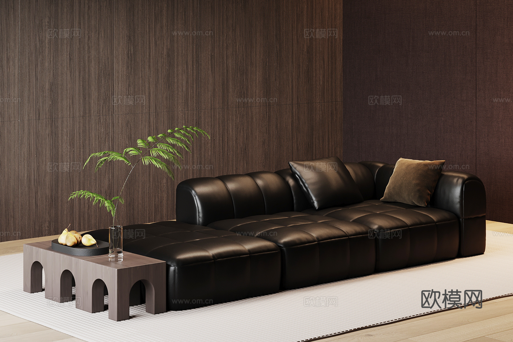 现代意式否认沙发 三人沙发 皮质沙发su模型