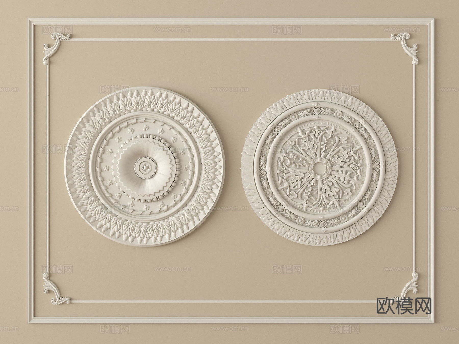 法式石膏线条 雕花 灯盘su模型