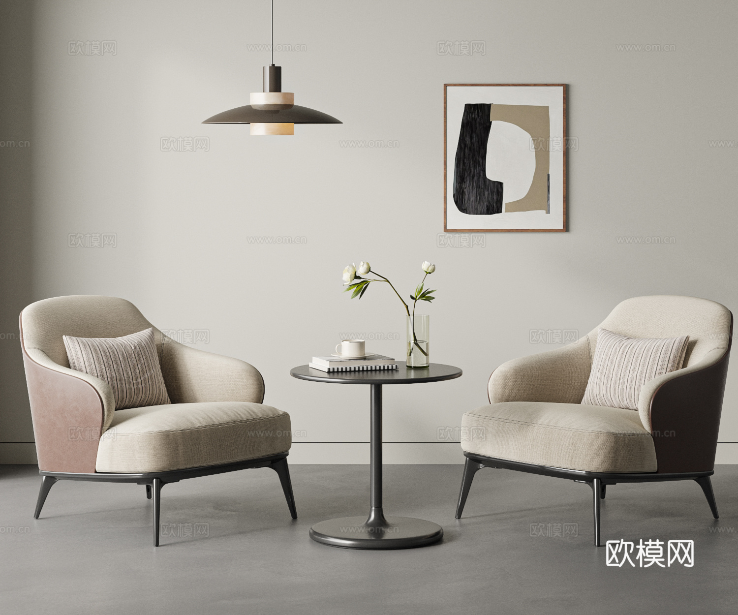 MINOTTI 现代意式休闲桌椅组合 洽谈桌椅 沙发椅su模型