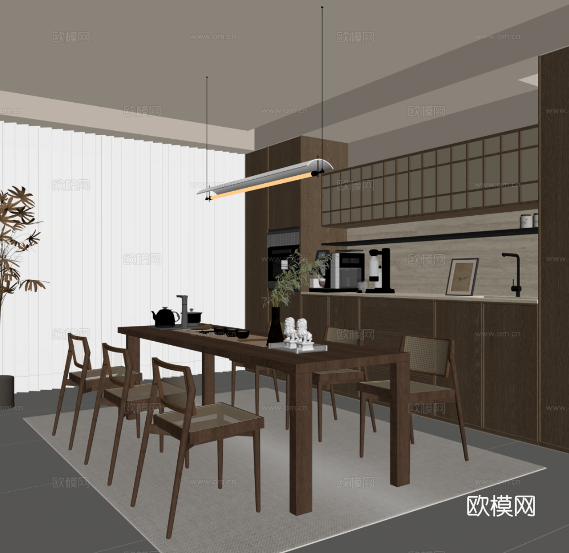 新中式餐厅su模型