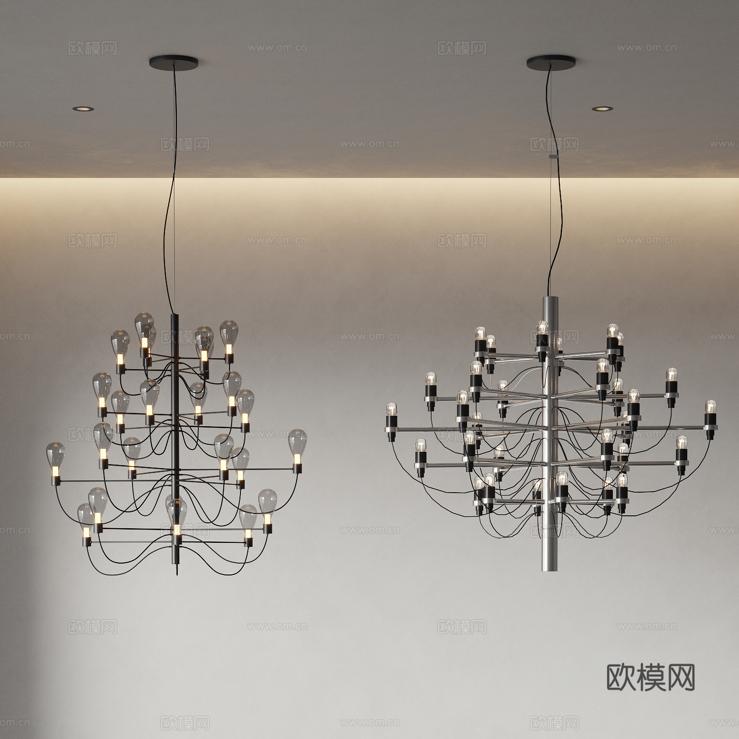 FLOS 现代复古吊灯 包豪斯吊灯 金属吊灯 多头吊灯su模型