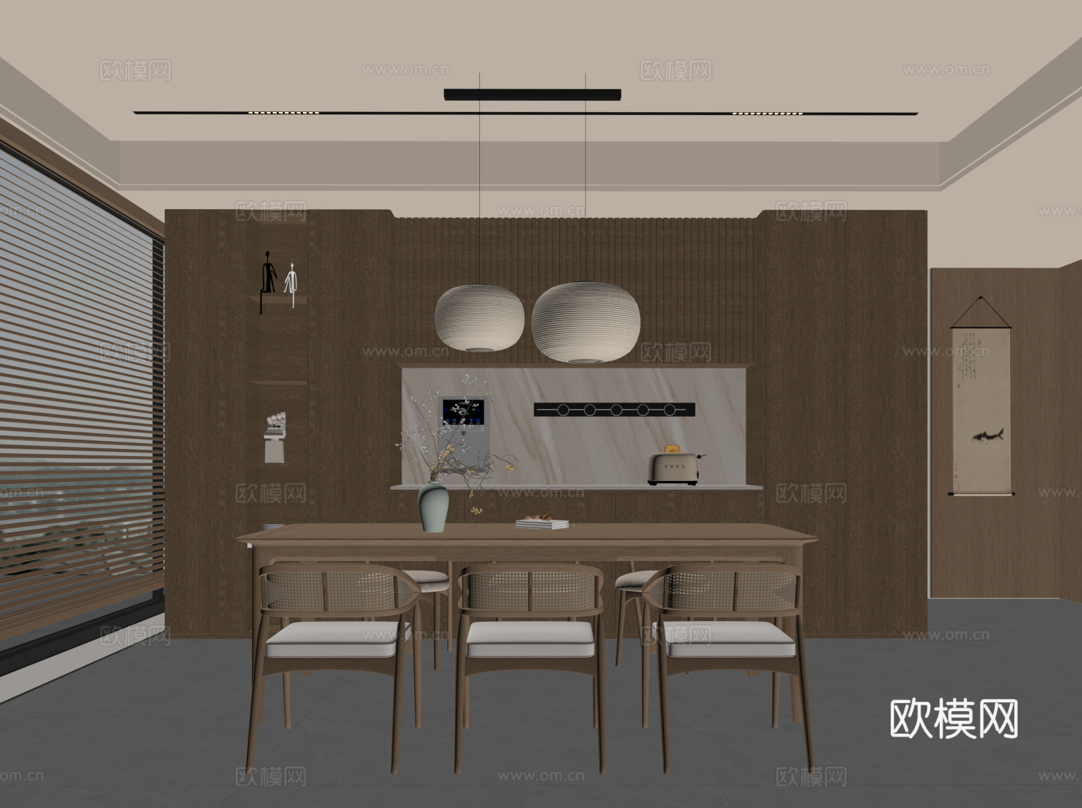 新中式餐厅su模型