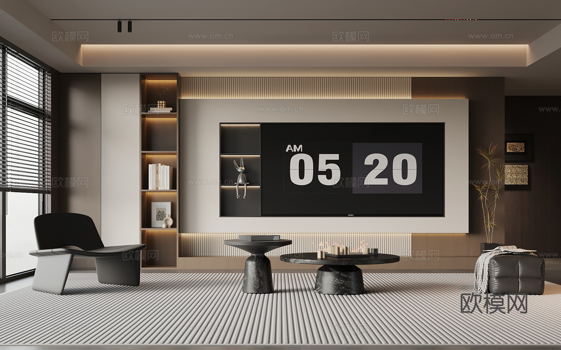 现代意式客厅 电视背景墙 电视柜 沙发茶几组合su模型