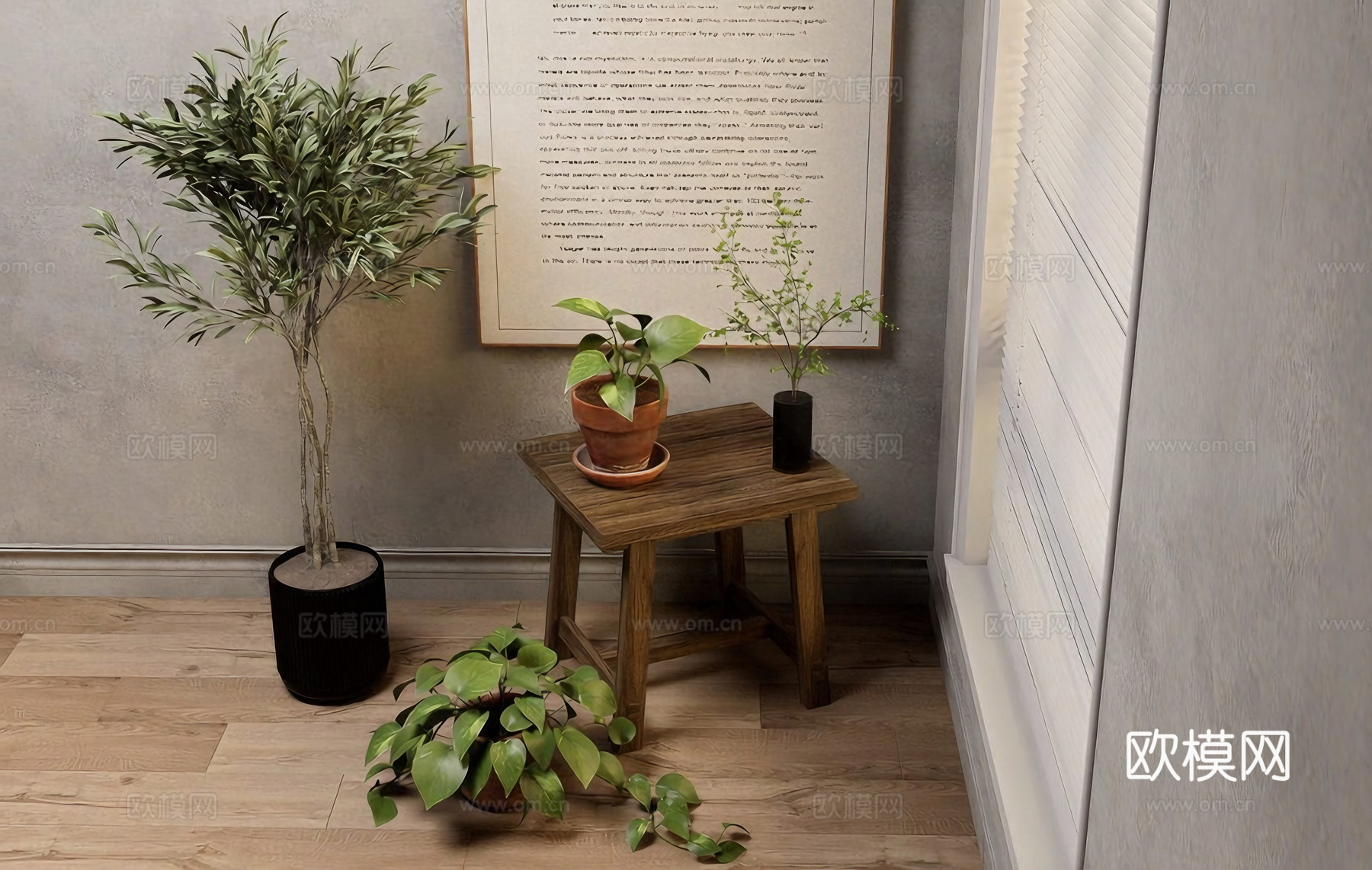 侘寂风绿植 室内植物 琴叶榕盆栽 陶盆盆栽 藤蔓植物su模型