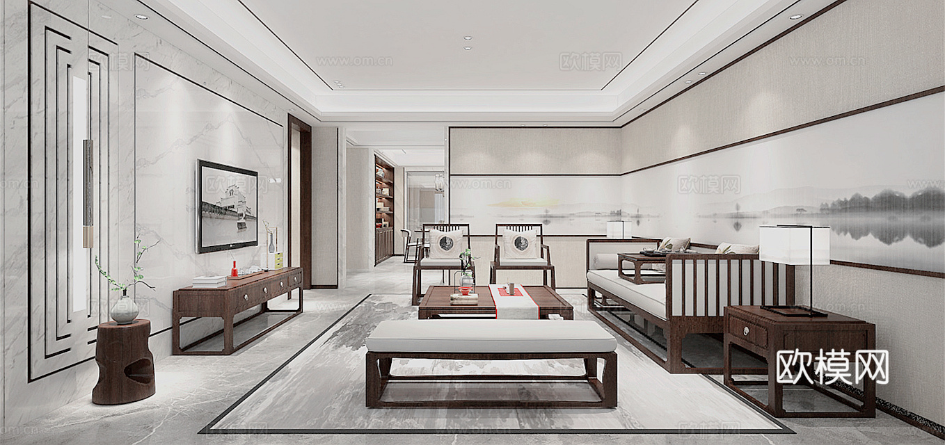 轻奢别墅 样板间 最新全套施工图 效果图合集cad施工图下载（渲染图3）