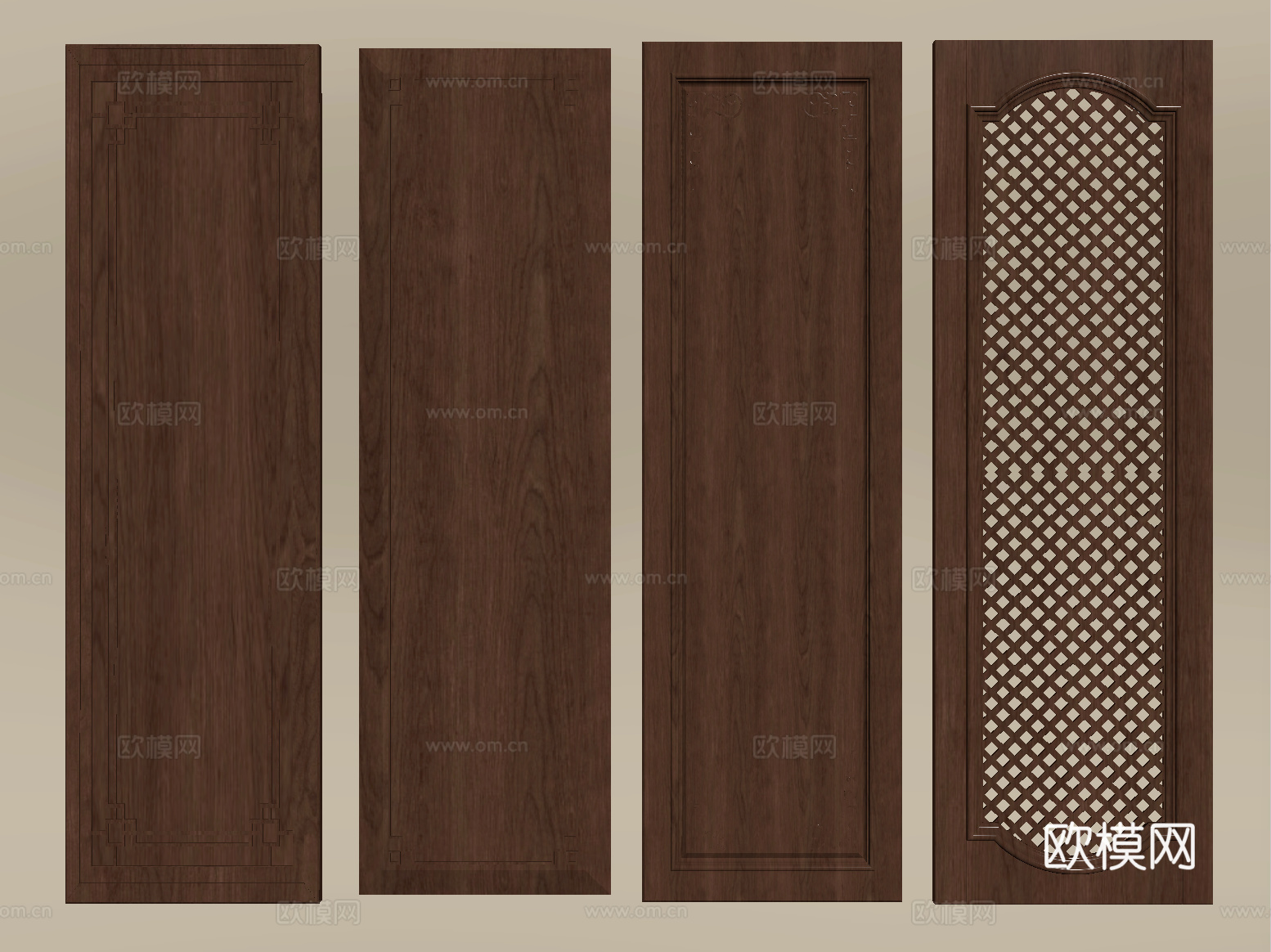 新中式护墙板 门板 柜门板 墙饰板 背景墙su模型