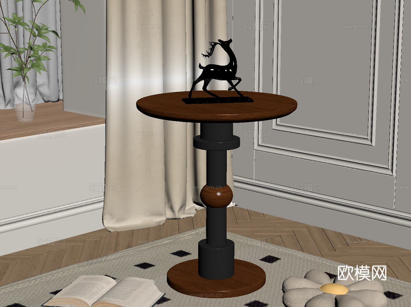 法式中古风边几 角几 小茶几 圆几su模型