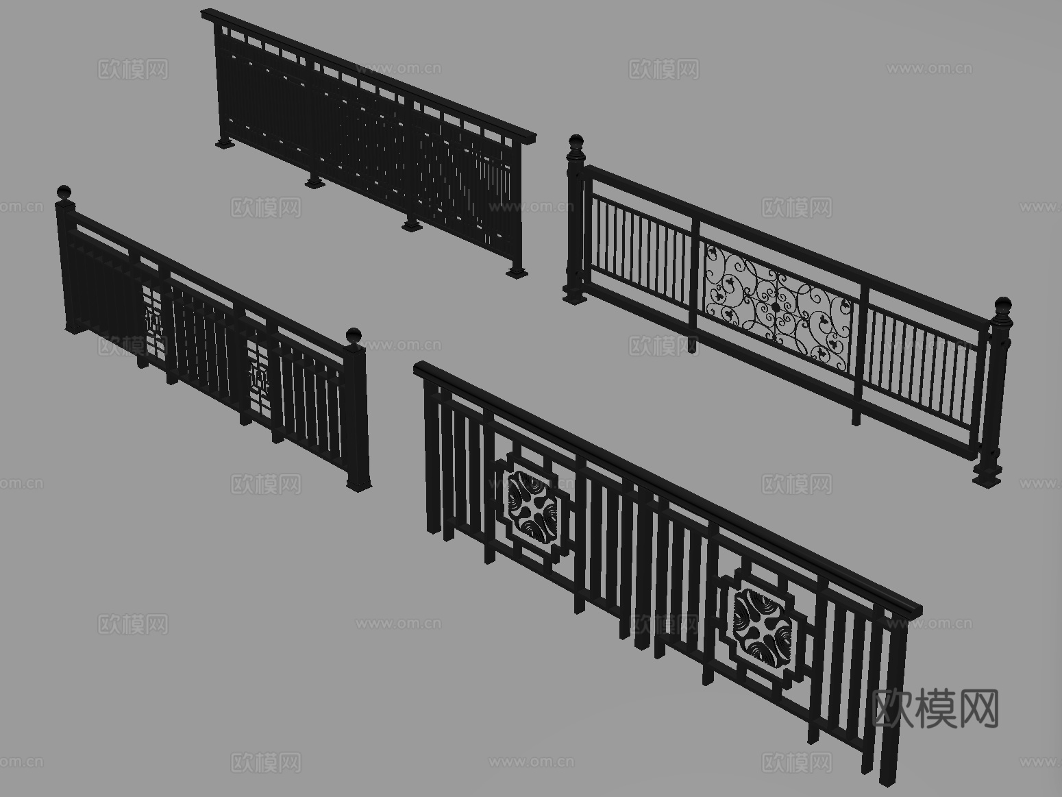 新中式栏杆护栏 栅栏围栏 围栏护栏su模型