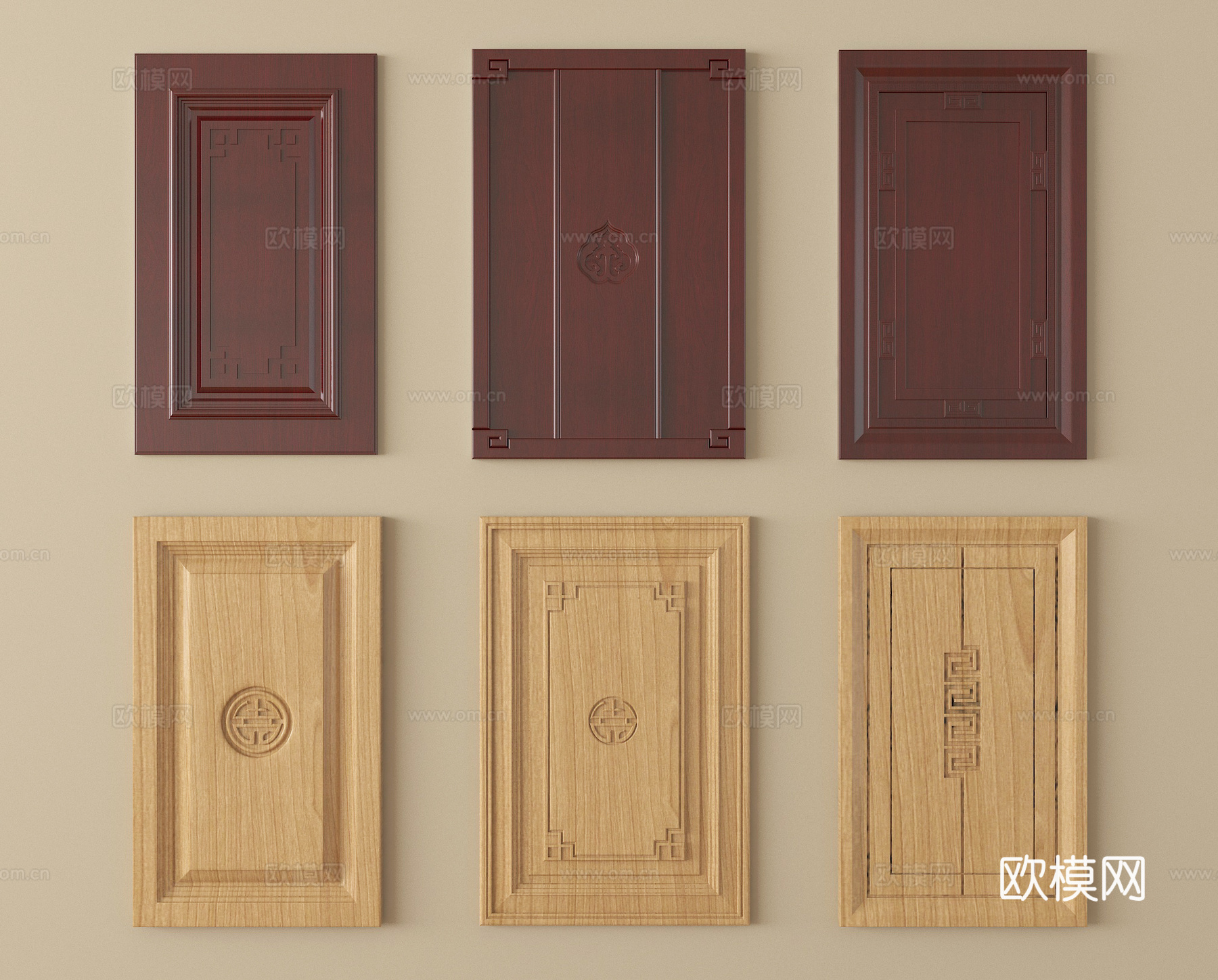 新中式柜门门板 衣柜门组合3d模型下载