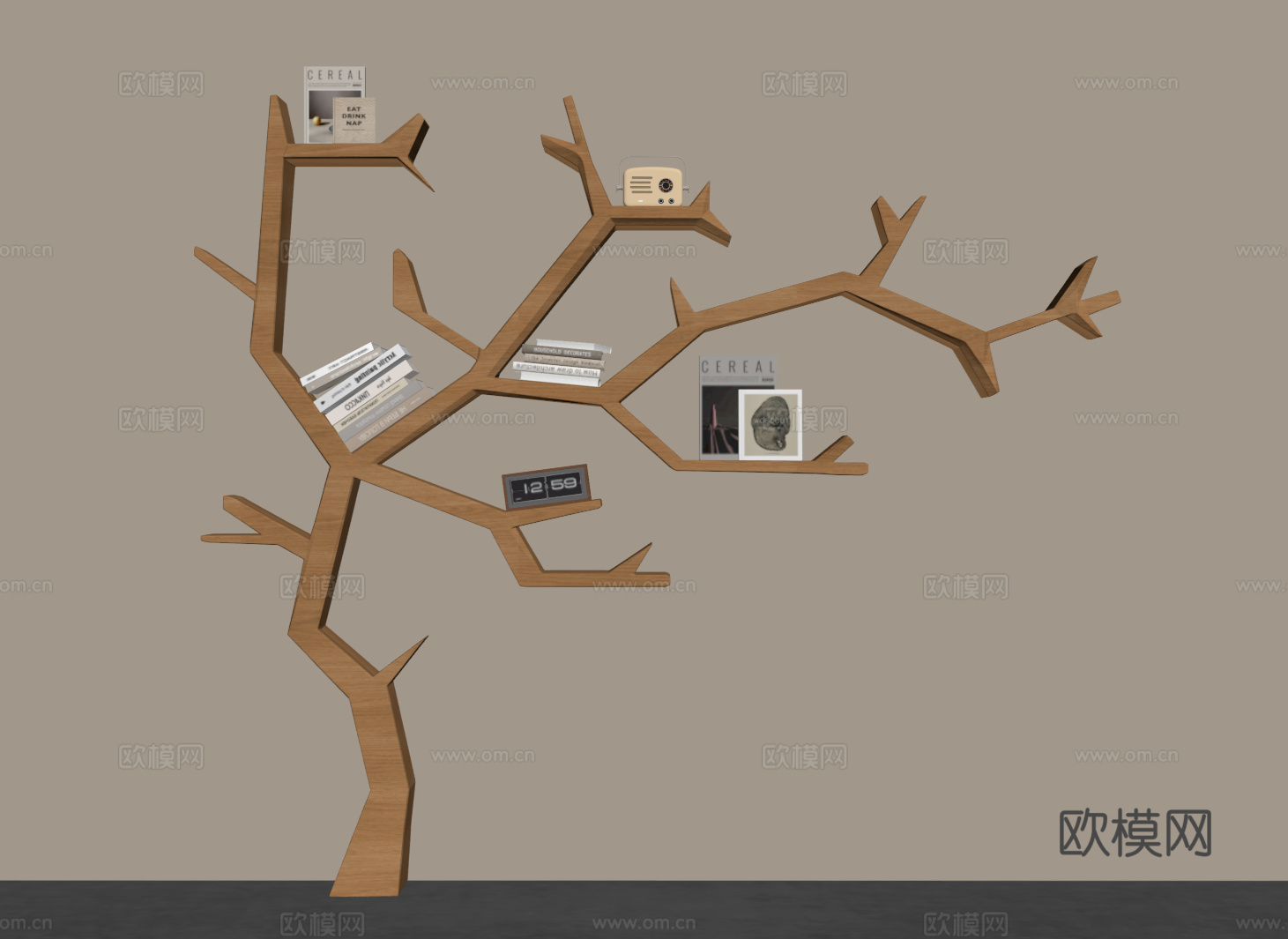 现代树形书架 大树艺术置物架 收纳架 展示架 装饰架su模型