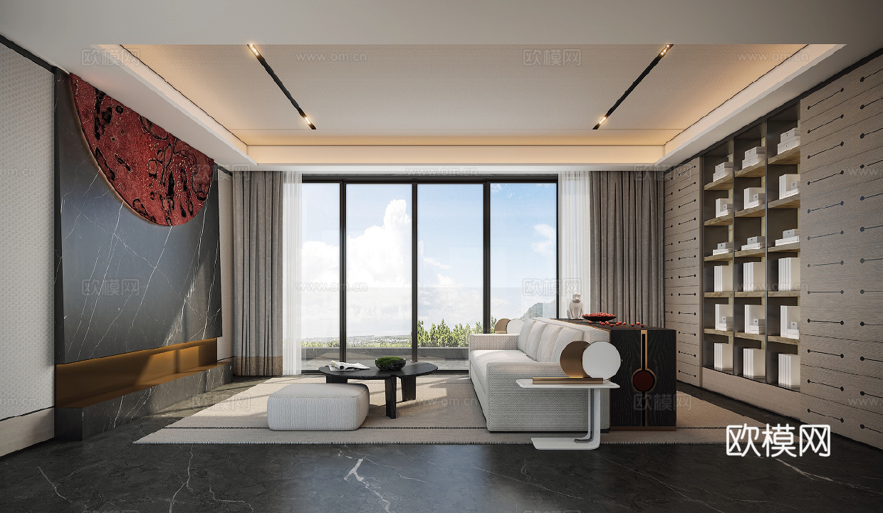 轻奢别墅 样板间 最新全套施工图 效果图合集cad施工图下载（渲染图1）