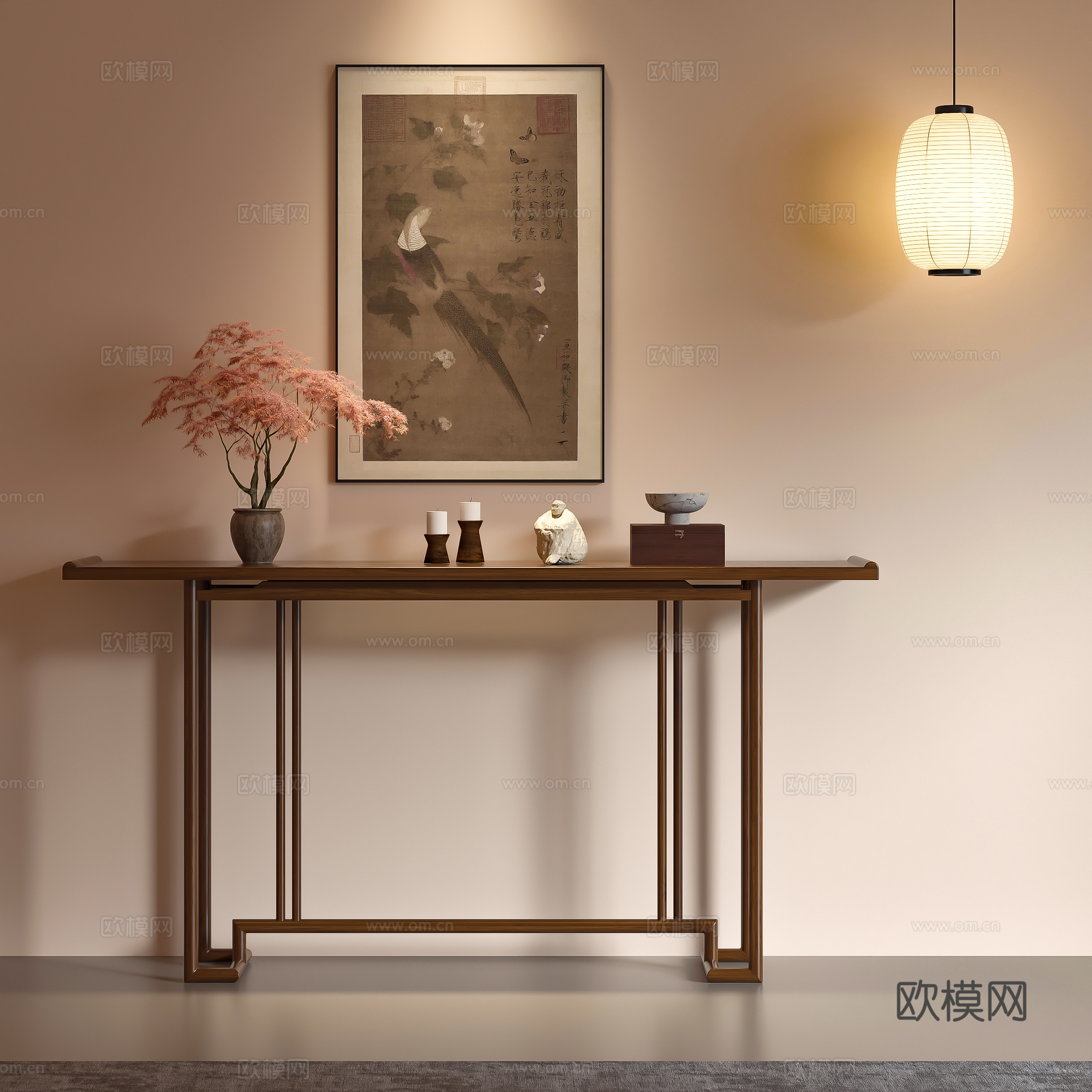 新中式端景条案su模型