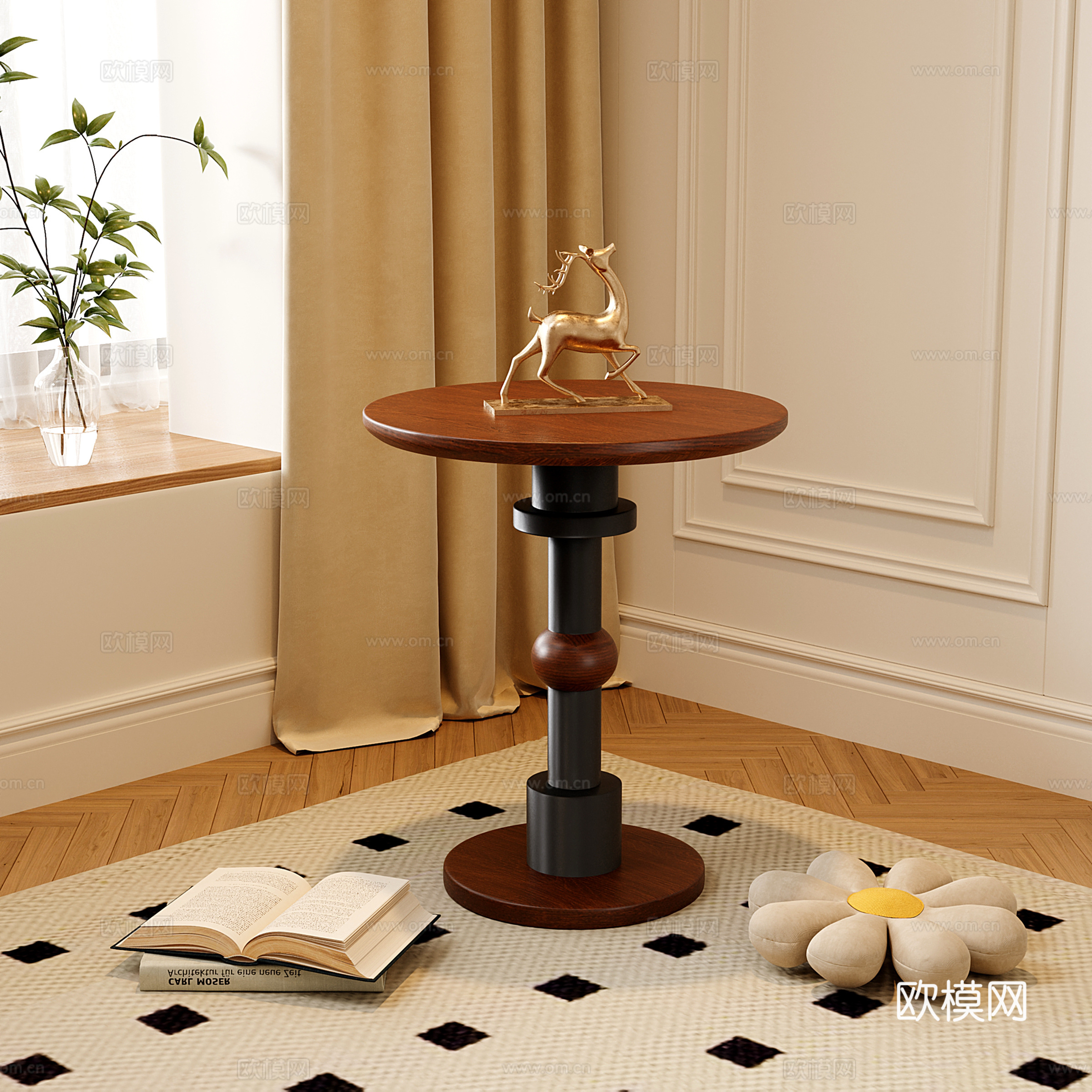 法式中古风边几 角几 小茶几 圆几su模型