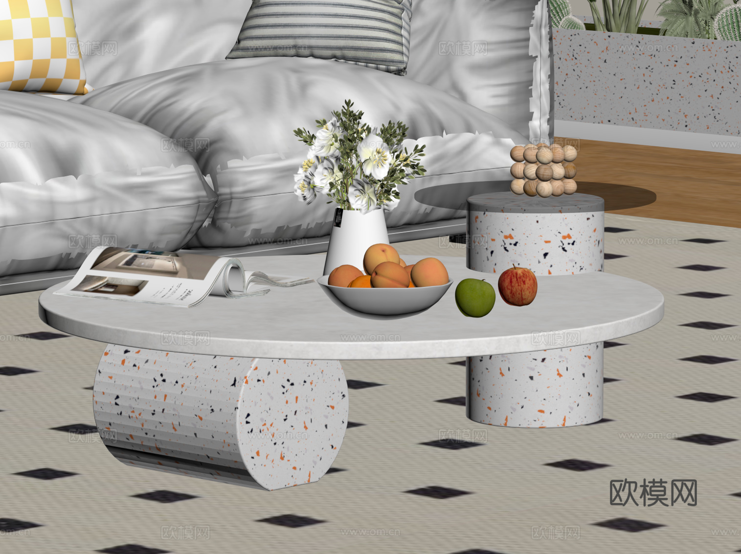 现代奶油风茶几su模型