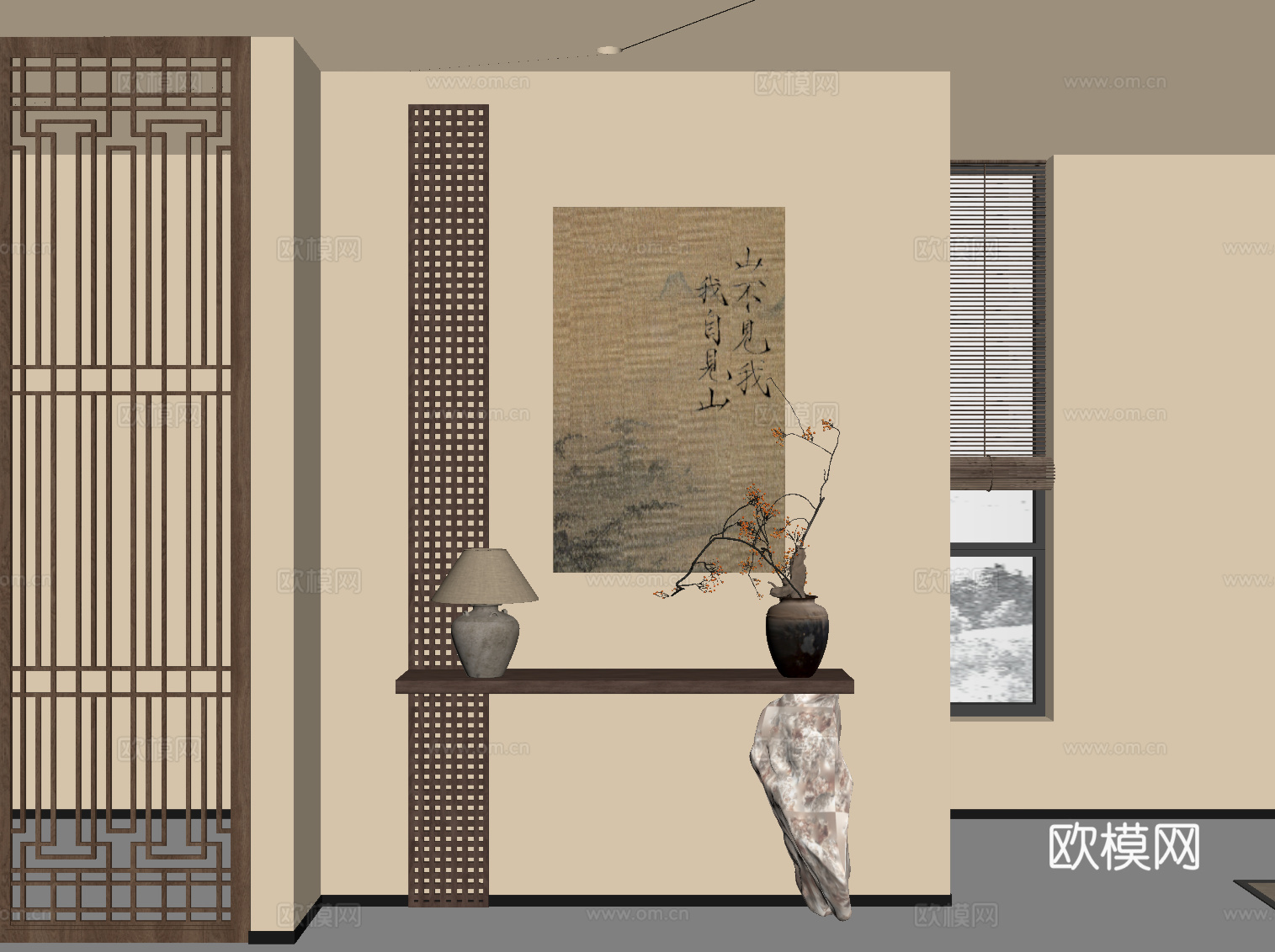 端景台 新中式条案su模型