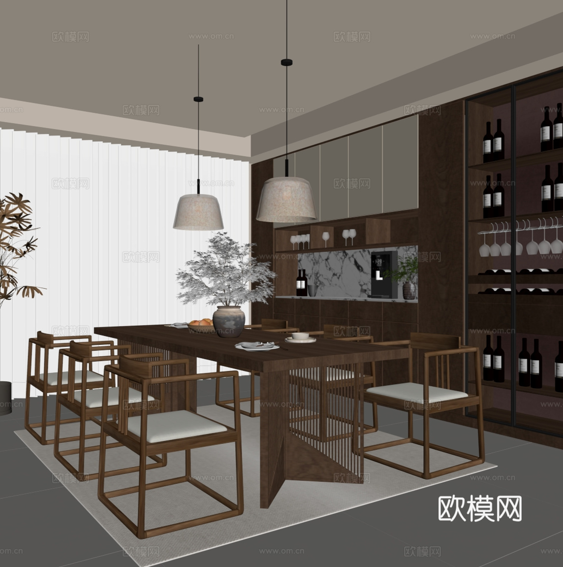 新中式餐厅su模型