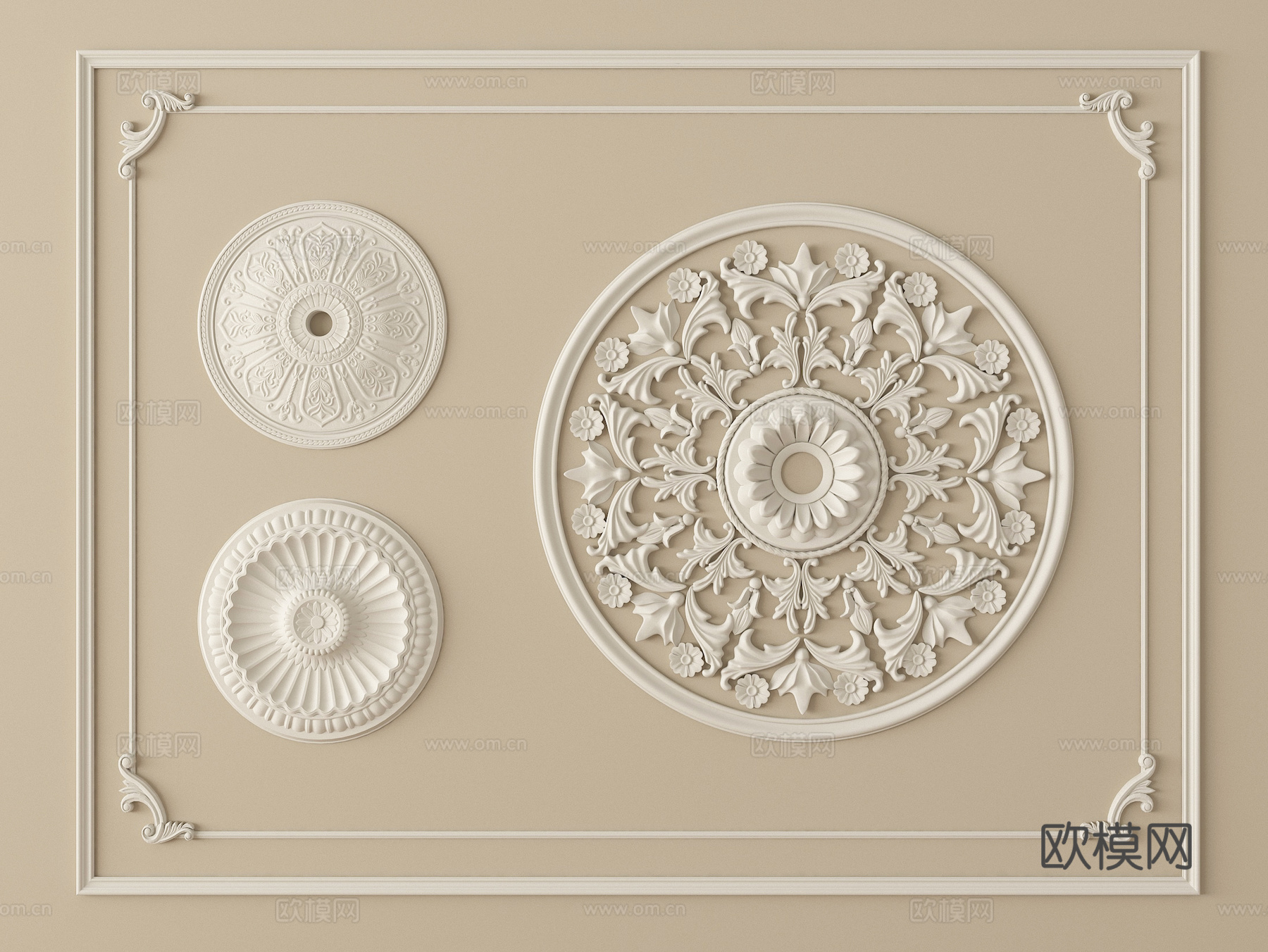 欧式石膏线条 雕花 灯盘su模型