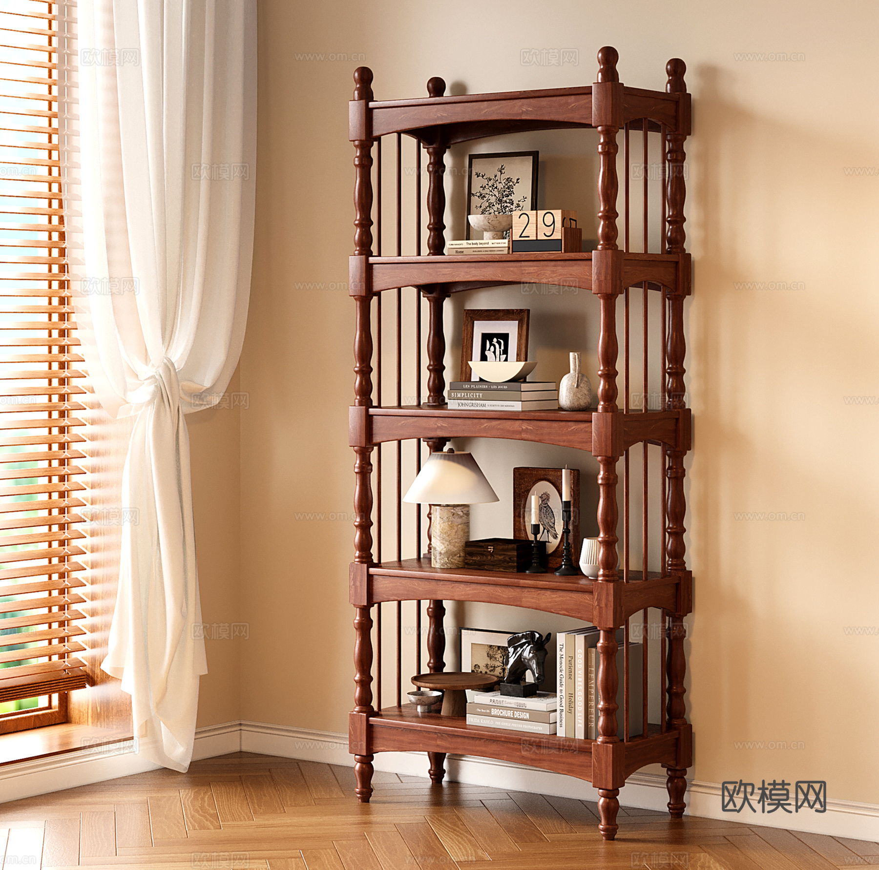 美式复古书架 法式实木置物架 装饰架 收纳架 展示架su模型