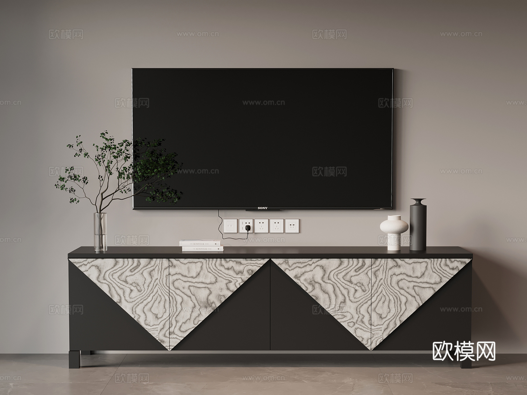 现代意式电视柜su模型