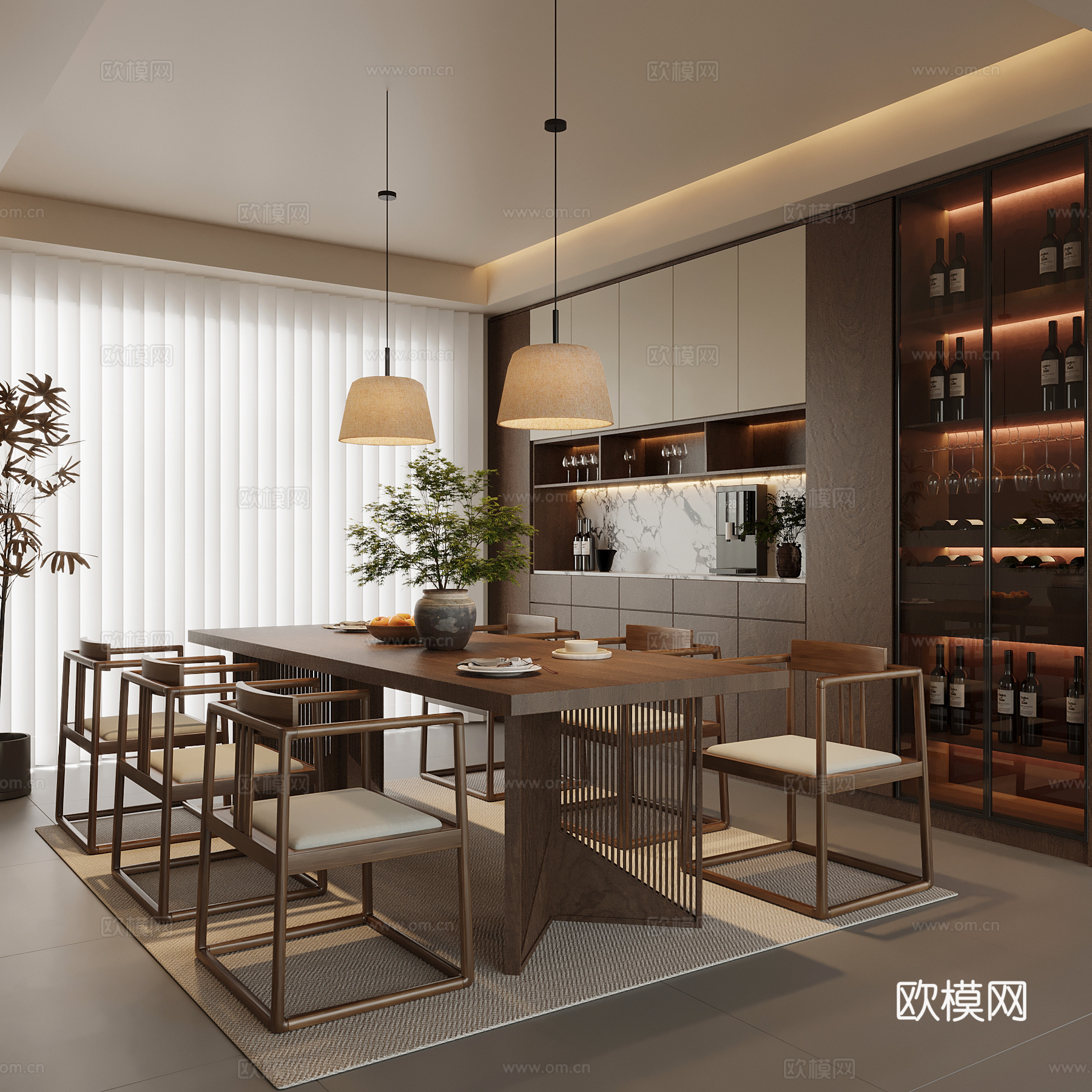 新中式餐厅su模型