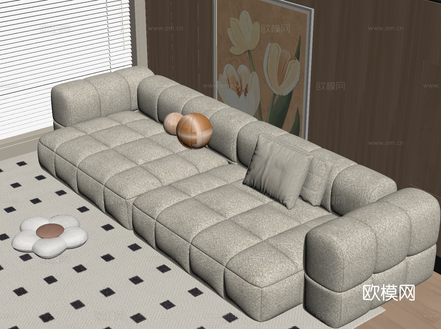 现代奶油风沙发su模型