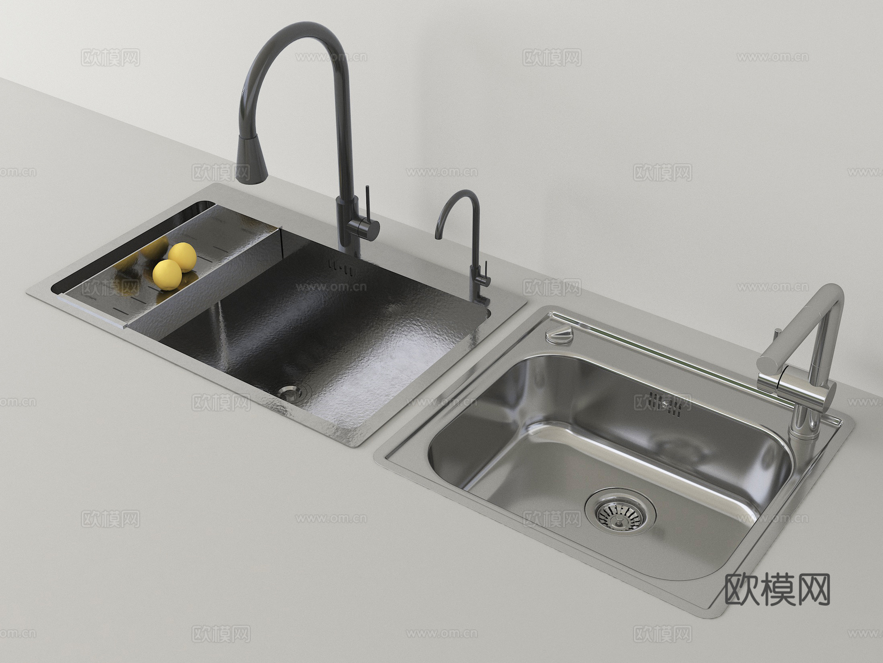 现代水槽洗菜池 洗菜盆水龙头 不锈钢水槽su模型