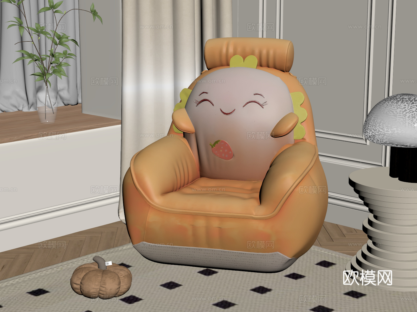 现代奶油懒人沙发 儿童沙发 卡通单人沙发su模型