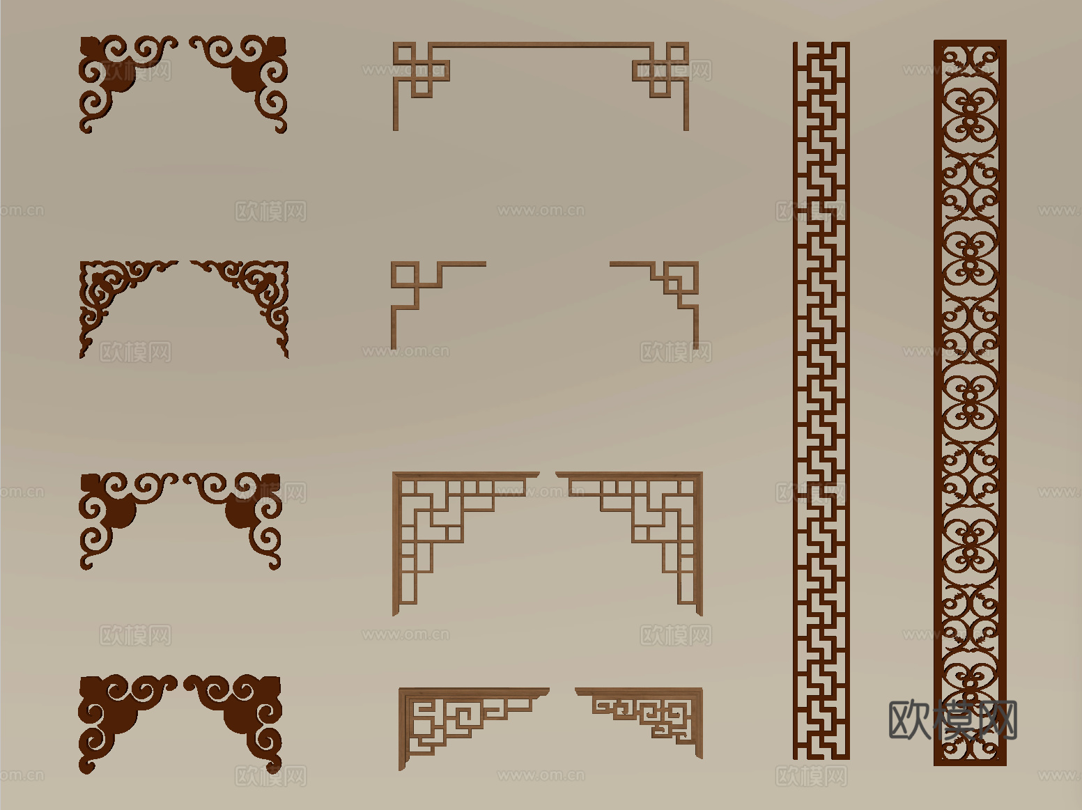 中式雕花 仿古雕花 装饰浮雕图案 角花纹样su模型