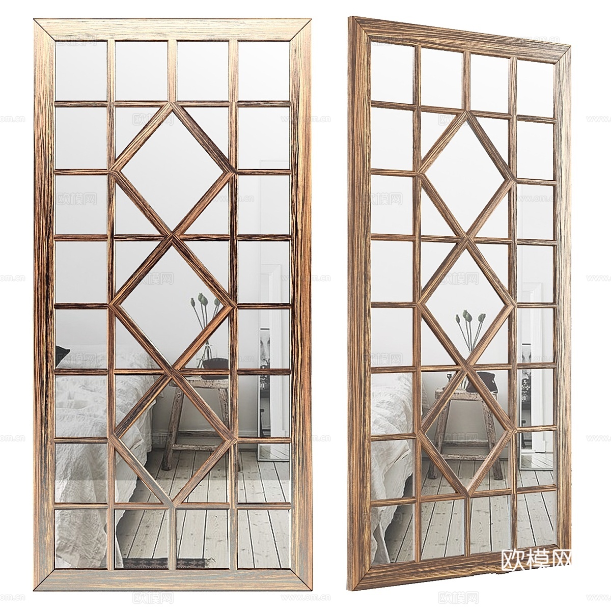 矩形象牙色装饰墙镜 LRKM24153d模型下载