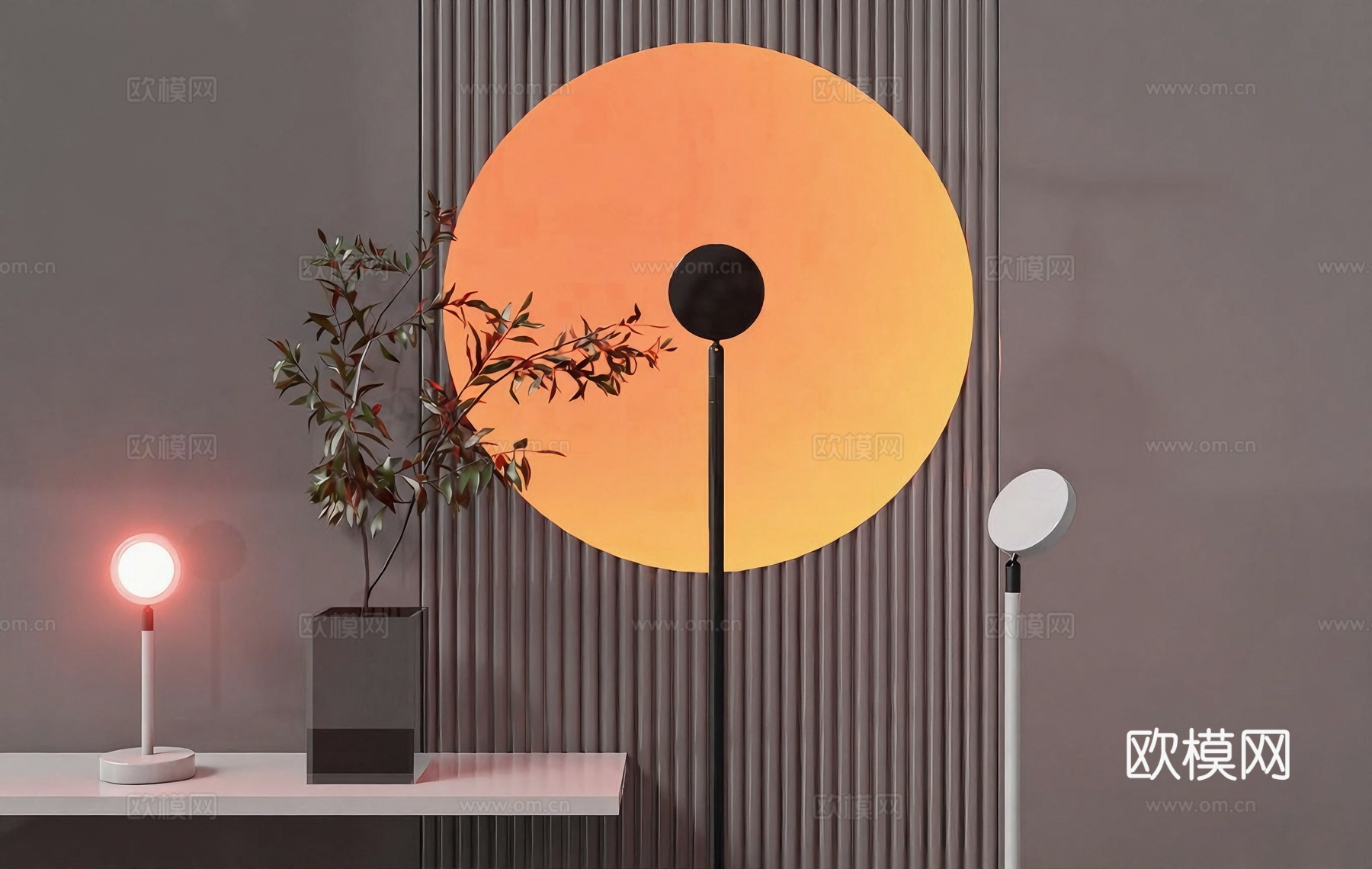 现代艺术装置 落日灯 艺术灯 圆形装饰灯su模型