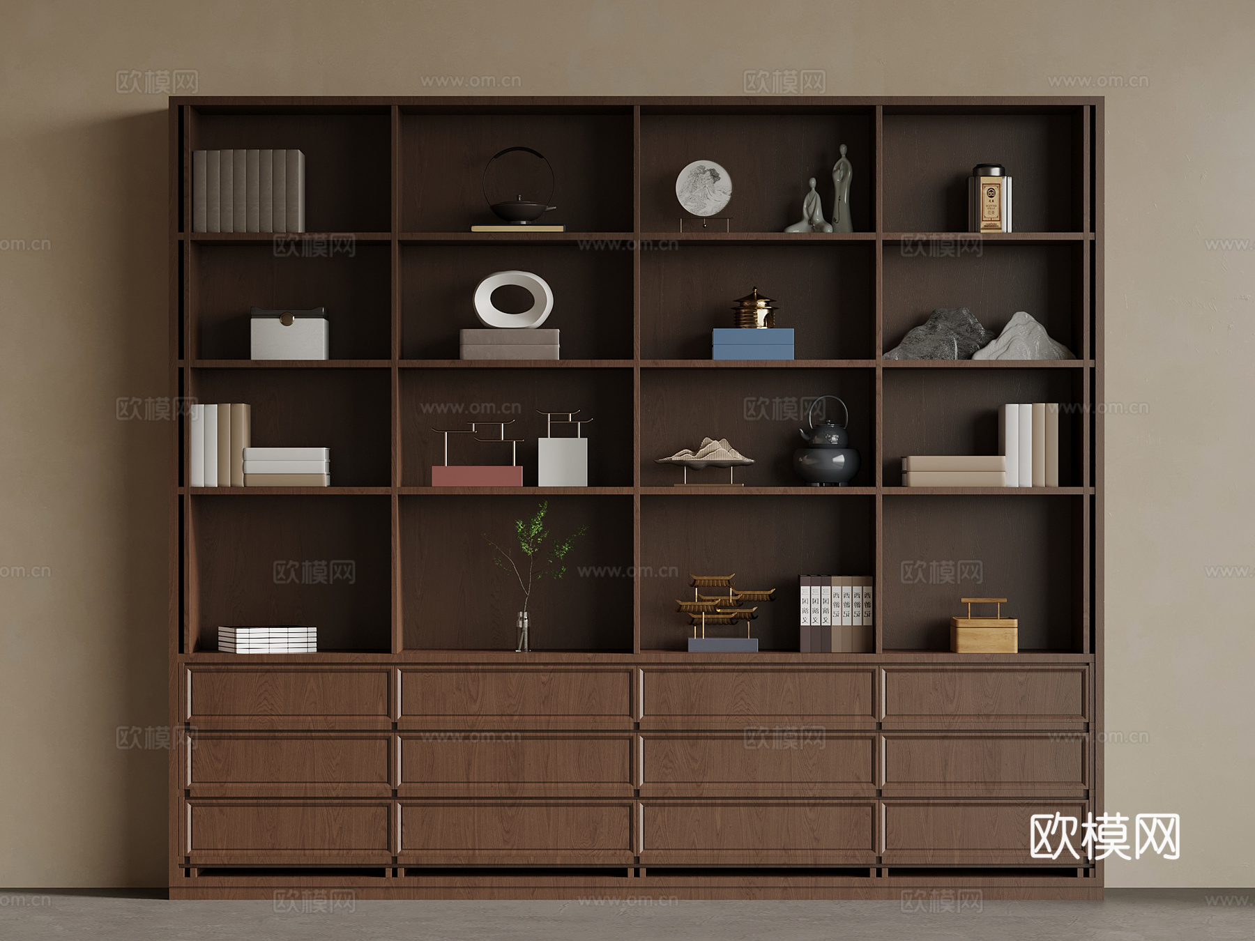 新中式茶柜 书柜 置物柜su模型