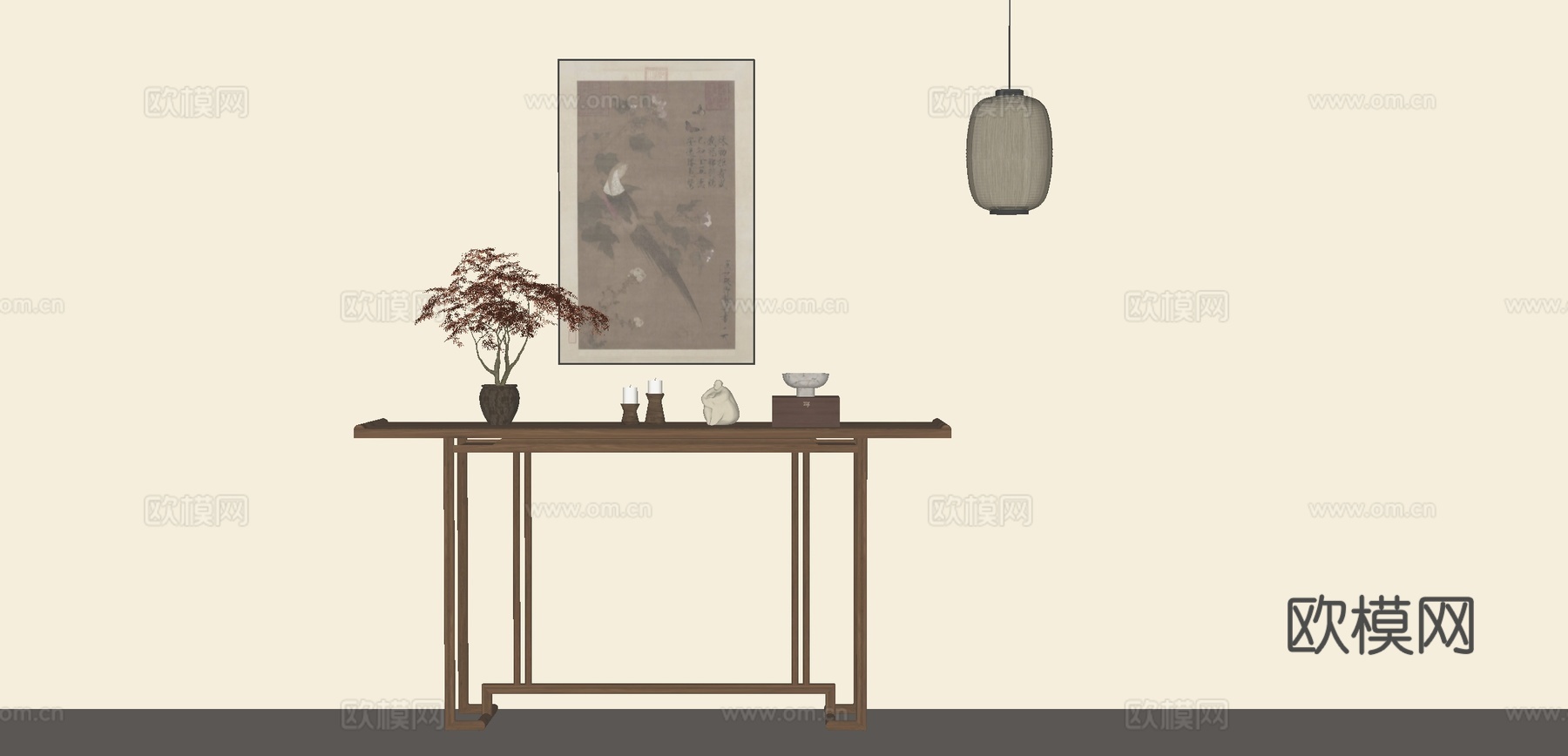 新中式端景条案su模型