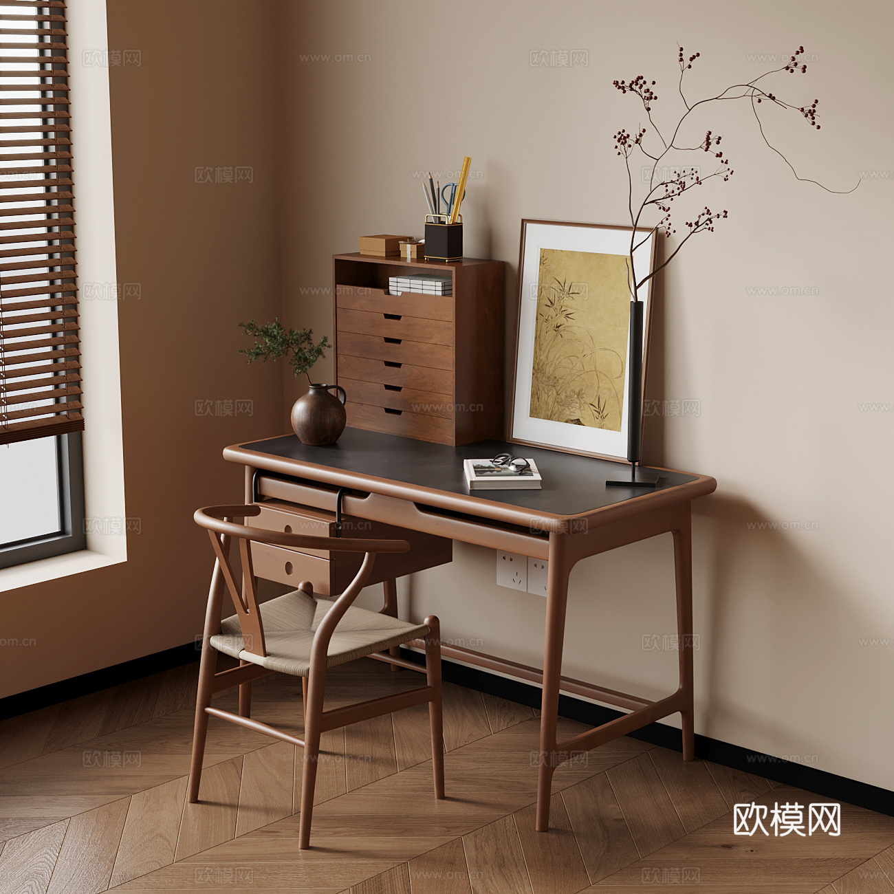 中古风书桌椅su模型