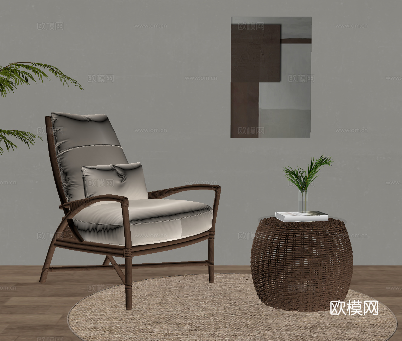 侘寂中古休闲椅 休闲沙发 单人椅su模型
