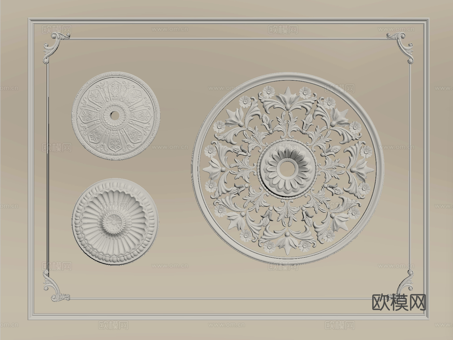 欧式石膏线条 雕花 灯盘su模型