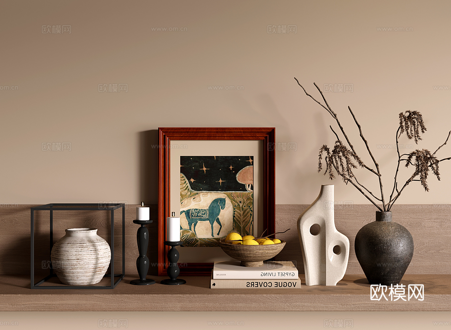 中古侘寂饰品摆件 花艺 烛台 装饰画 瓦罐su模型