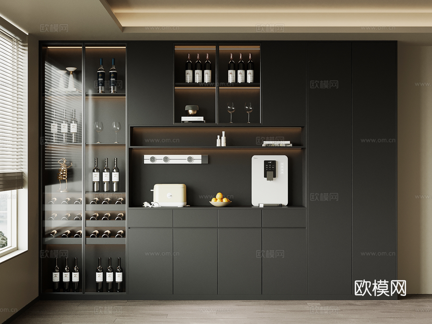 现代餐边柜 酒柜su模型