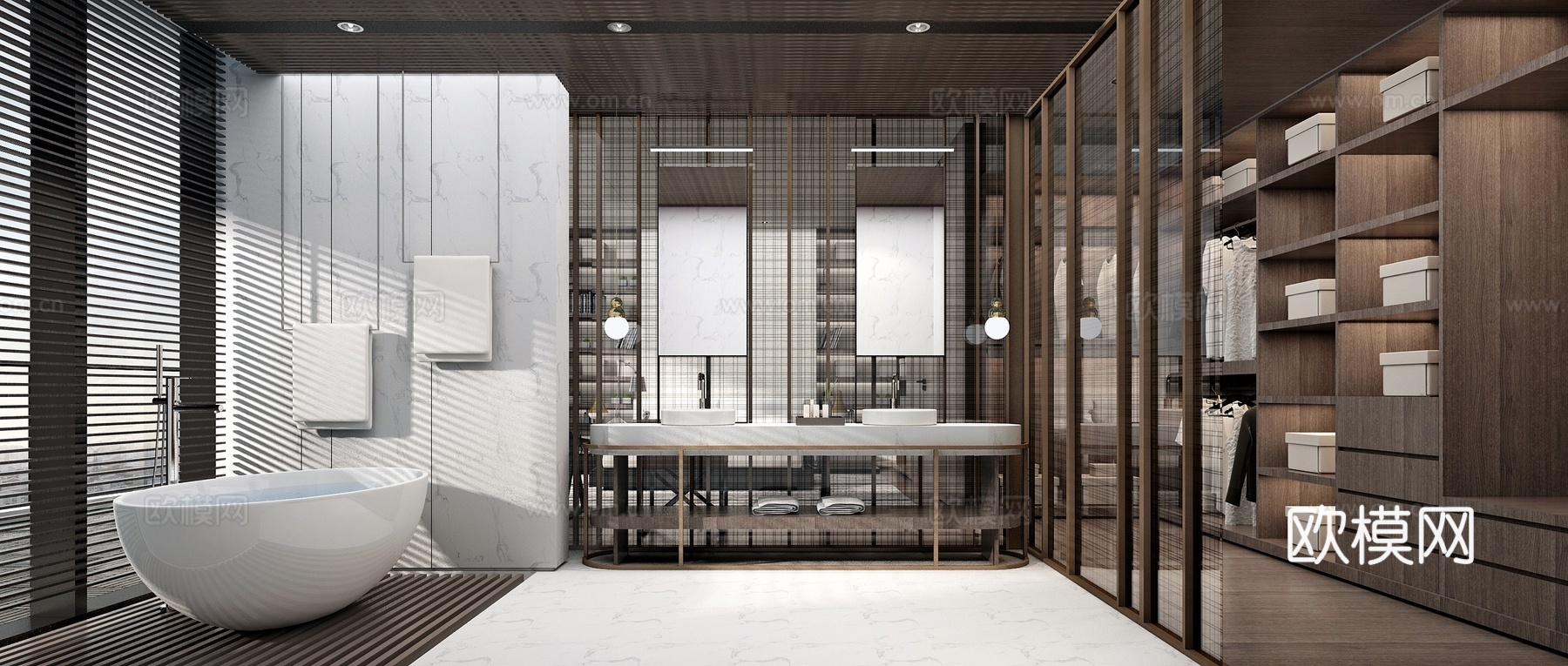 轻奢别墅 样板间 最新全套施工图 效果图合集cad施工图下载（渲染图2）