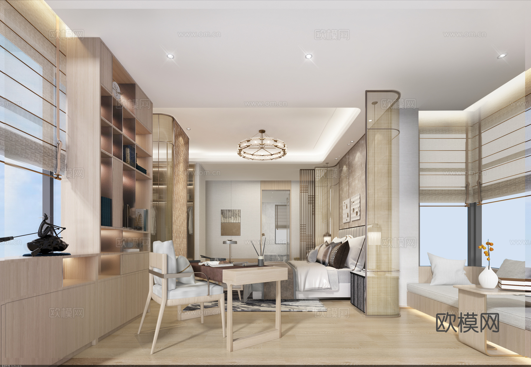 轻奢别墅 样板间 最新全套施工图 效果图合集cad施工图下载（渲染图5）