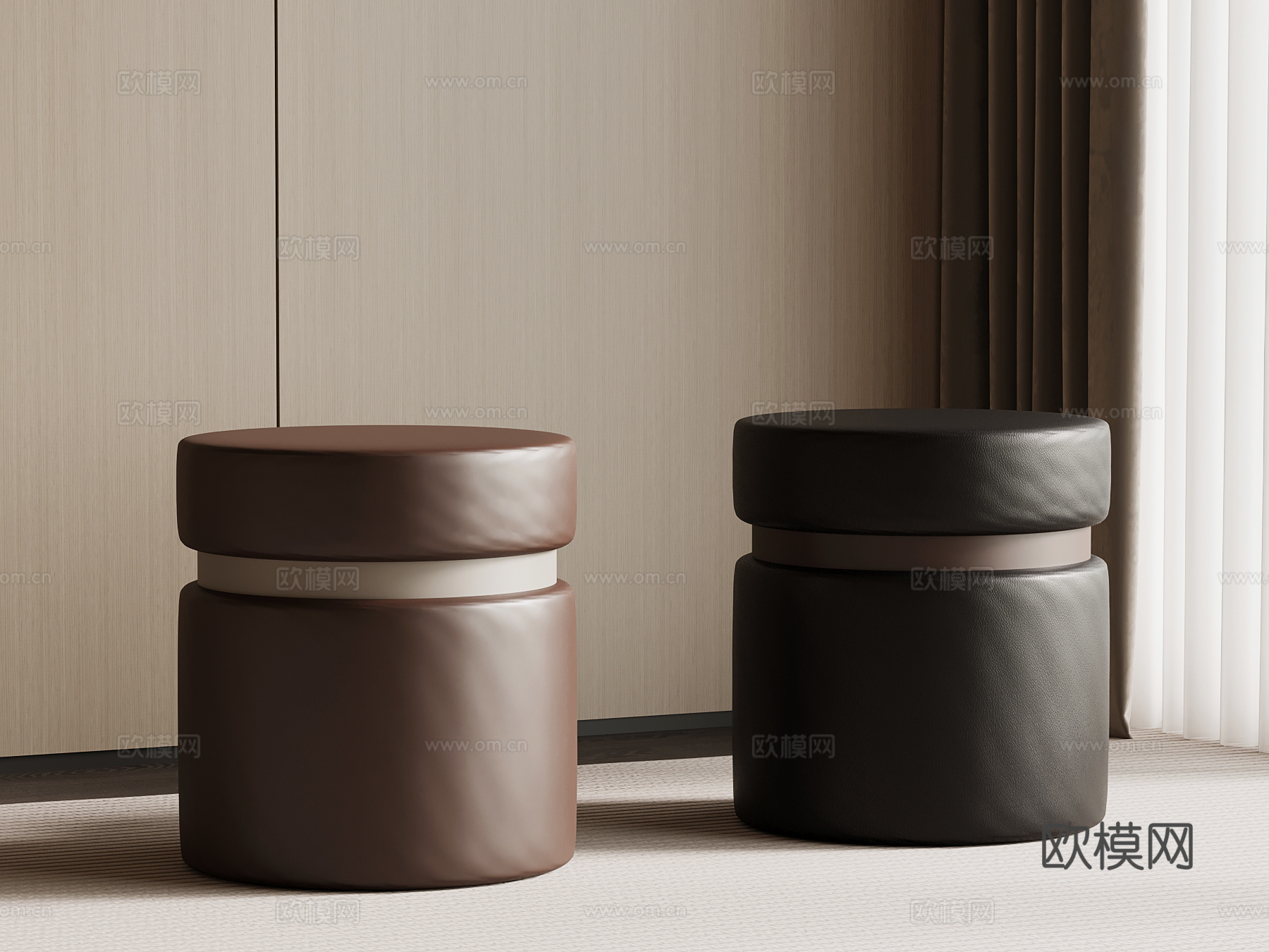 现代意式换鞋凳 皮质换鞋凳su模型