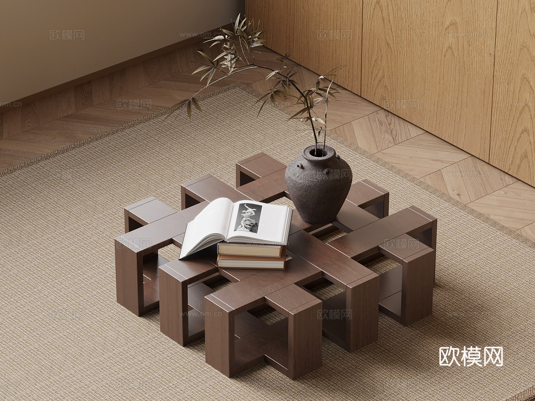 新中式茶几su模型